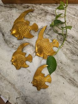 Vintage Set Of 4 Angel Fish Brass Wall Hangings MCM Retro Nautical Tropical