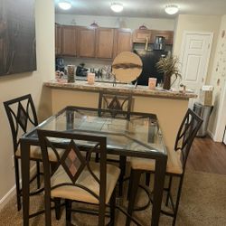 High Top Glass Table w/4 Chairs