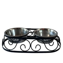 Stainless Steel Water and Food Bowls on Metal Stand