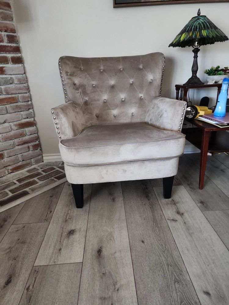 Moser Bay Mignon Velvet / Linen 30'' Wide Tufted Wingback Accent Chair - Beige-Velvet