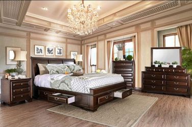 Brand New Brown Cherry 4pc Queen Size Bedroom Set