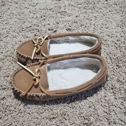  VINEYARD VINES Girl's Shoes Slipper Natural Suede Shearling MOC