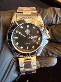 Stainless steel watch black dial