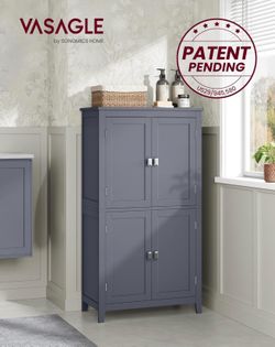 Floor Storage Cabinet, Freestanding Storage Unit with 4 Doors, Adjustable Shelves, 11.8 x 23.6 x 43.3 Inches, for Entryway, Bathroom, Slate Gray UBBC5
