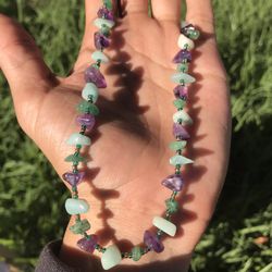 Rainbow Fluorite Necklace Hand Beaded 