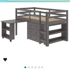 Raised Twin Bed Frame With Attached Desk