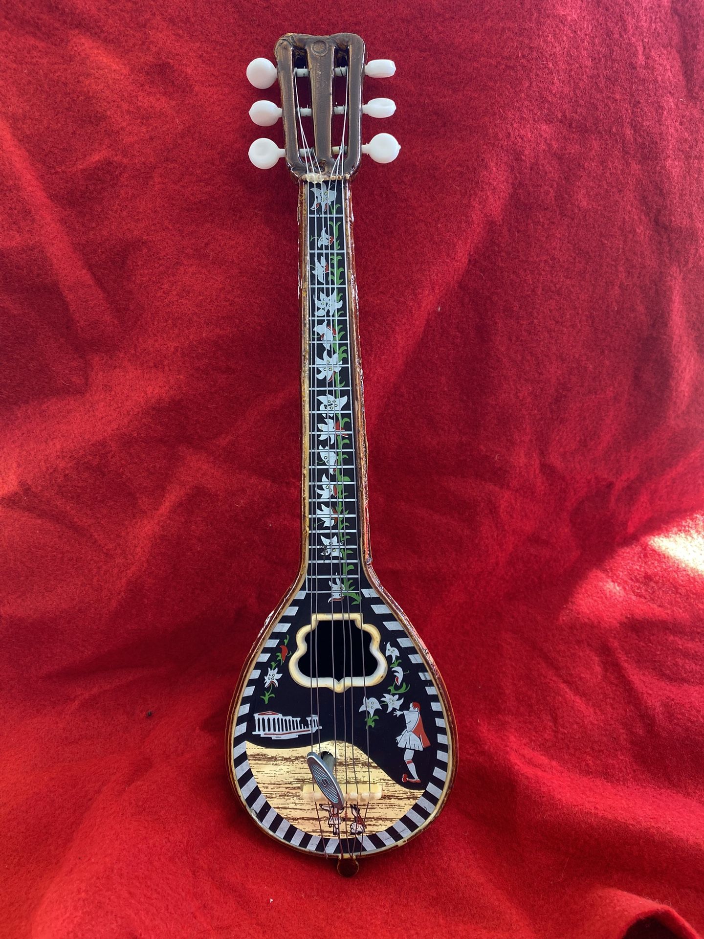 14 Inch Without Base Black Sirtaki Greek Bouzouki Rotating Musical Box Imported From Greece