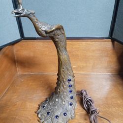 Peacock Phoenix Rising Bronze Statue 16" Tall Lights Up with Power Chord Switch.
Made of Solid Bronze with 15 blue beaded glass that light up with Pow