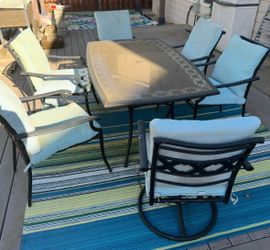 6 Outdoor patio chairs set with green cushions only