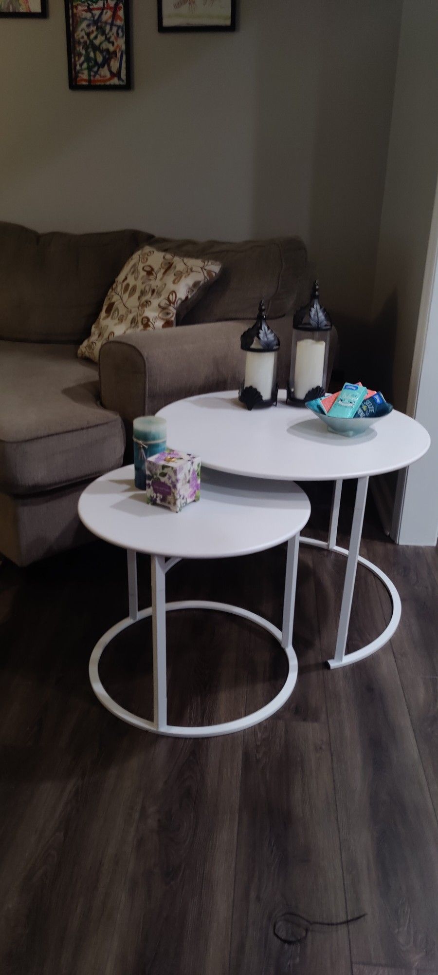 HollyHOME Modern Round Side Table Set of 2,