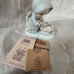 Vintage 1987 Precious Moments "January" Girl with Sled Figurine - 109983