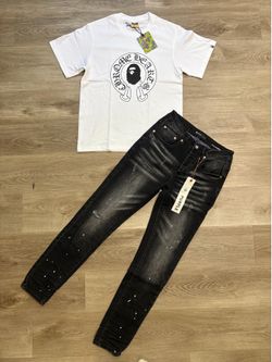 PURPLE JEANS AND BAPE SHIRT