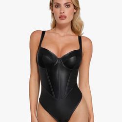 Popilush Leather Corset Bodysuit