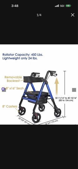 Rollator Walker with Seat Backrest 8" Casters 450lbs Capacity