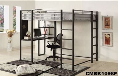 twin bunk bed include buil-in student desk and shelving attached ladder