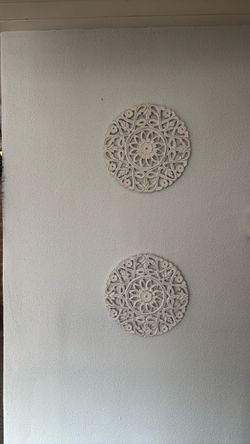Set of 2 Decorative Wooden Wall Medallions – $15