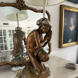 Antique Figural Lamp – 50” Tall, 42 lbs, Gold Finish, Heavy Plaster Material