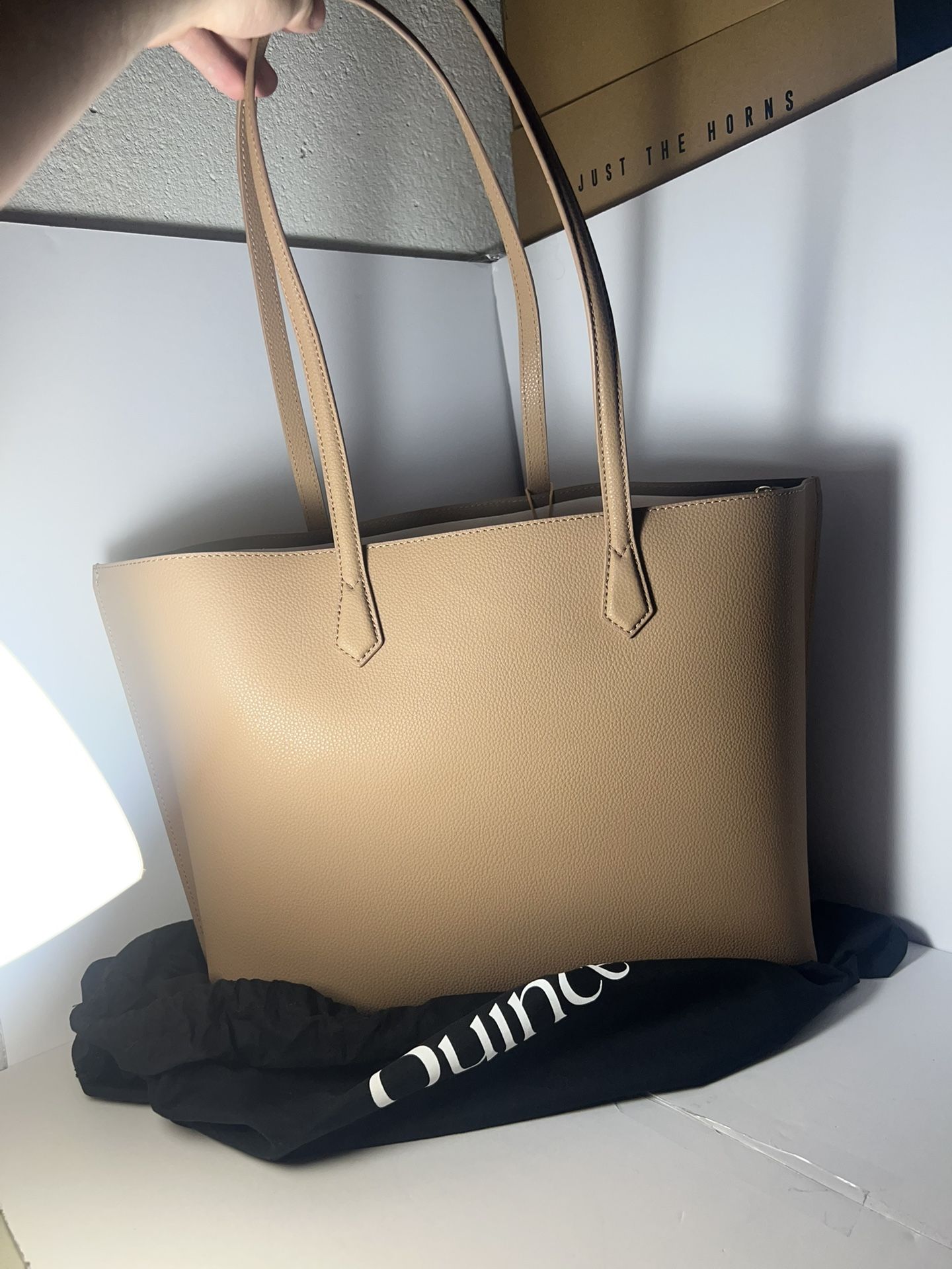 Brand New Quince Italian Leather Triple Compartment Shopper Tote Triple Cappuccino $190