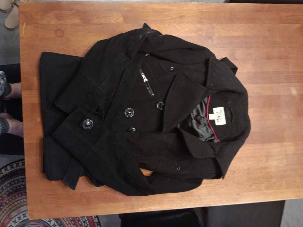 Black Maralyn And Me Hoded Pea Coat