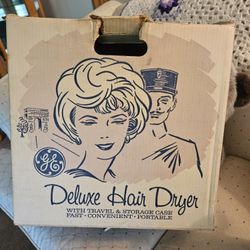 Vintage GE Deluxe Hair Dryer w/Hard Travel/Storage Case