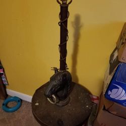 Very Old Solid  Thick Wood Horse Lamp