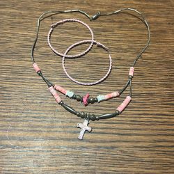 Vintage Sterling Necklace With Pink hoops