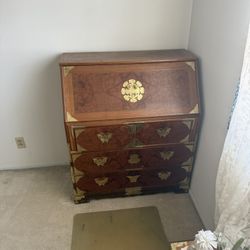 Antique Wood With Gold Trim Desk 