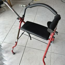 Drive Medical 1239RD Two Wheeled Walker with Seat, Red