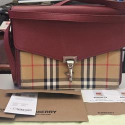 Burberry Crimson Vintage Check Macken Crossbody Bag ( Like New )