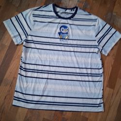 Pokemon Mens Blue Striped Piplup Patch T-Shirt Size 3XL