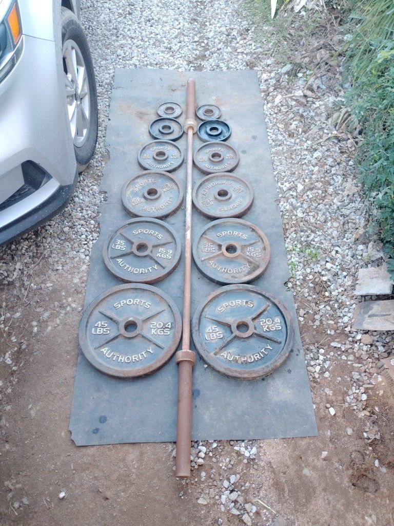 245lbs Olympic Weights+ 7ft 45lb Barbell