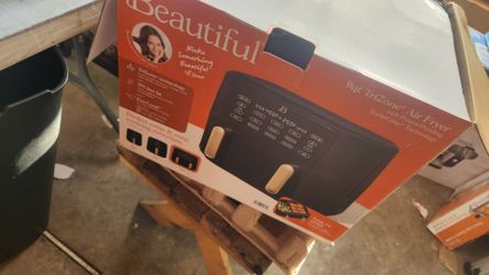 Beautiful 9 Qt TriZone Dual Basket Air Fryer, EverGood Ceramic Nonstick Coating, Black Sesame by Drew Barrymore