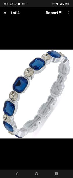 Anne Klein Silver Tone Stretch Bracelet Blue Glass Crystal Stones