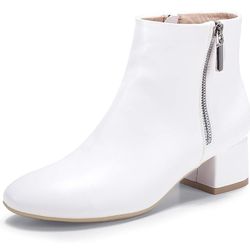 IDIFU Women Ring Zipper Ankle Boots 1.8 Inch Low Block Heels Round Toe Dress Booties