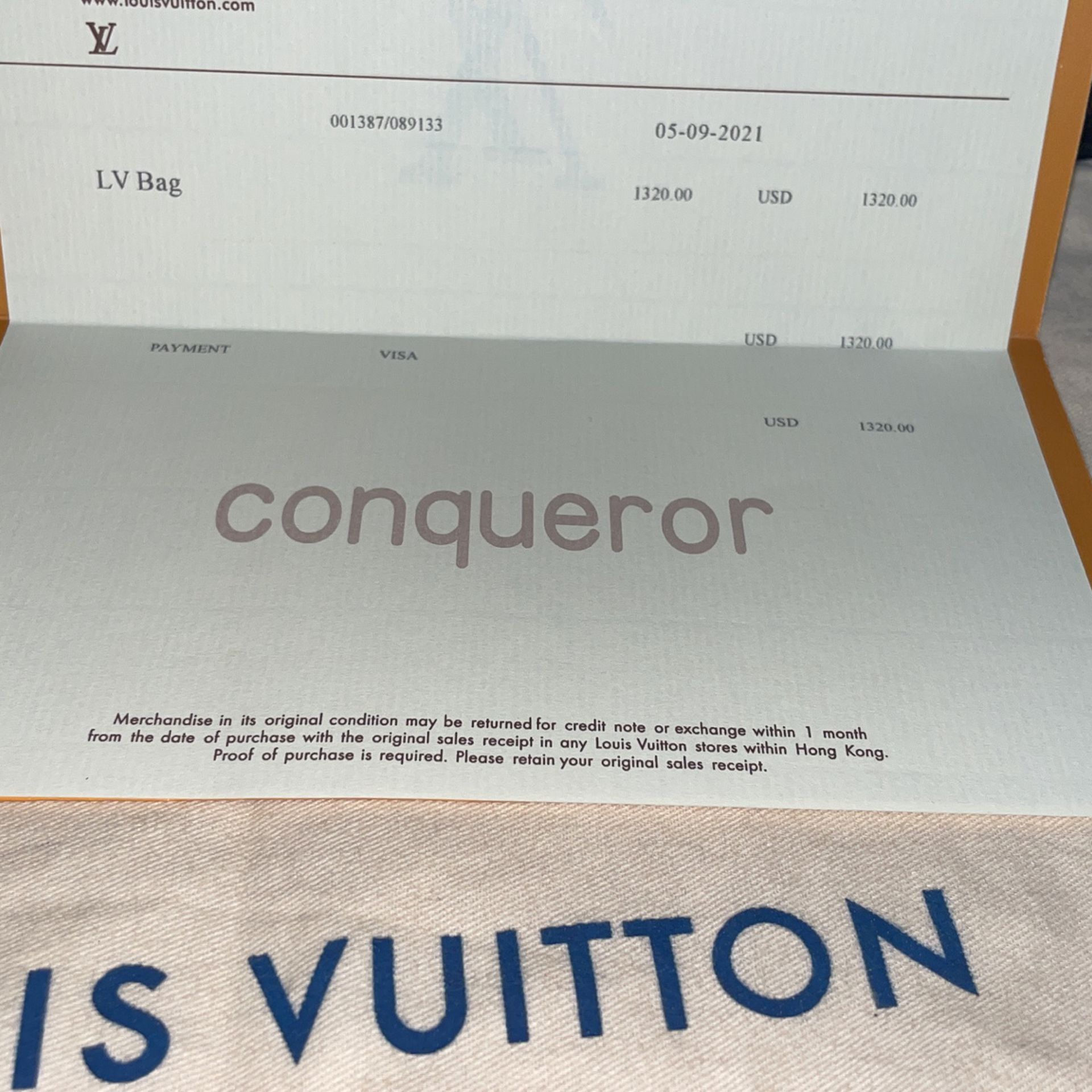 Louis Vuitton Hong Kong Receipt