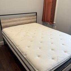 Full size platform bed frame and mattress 