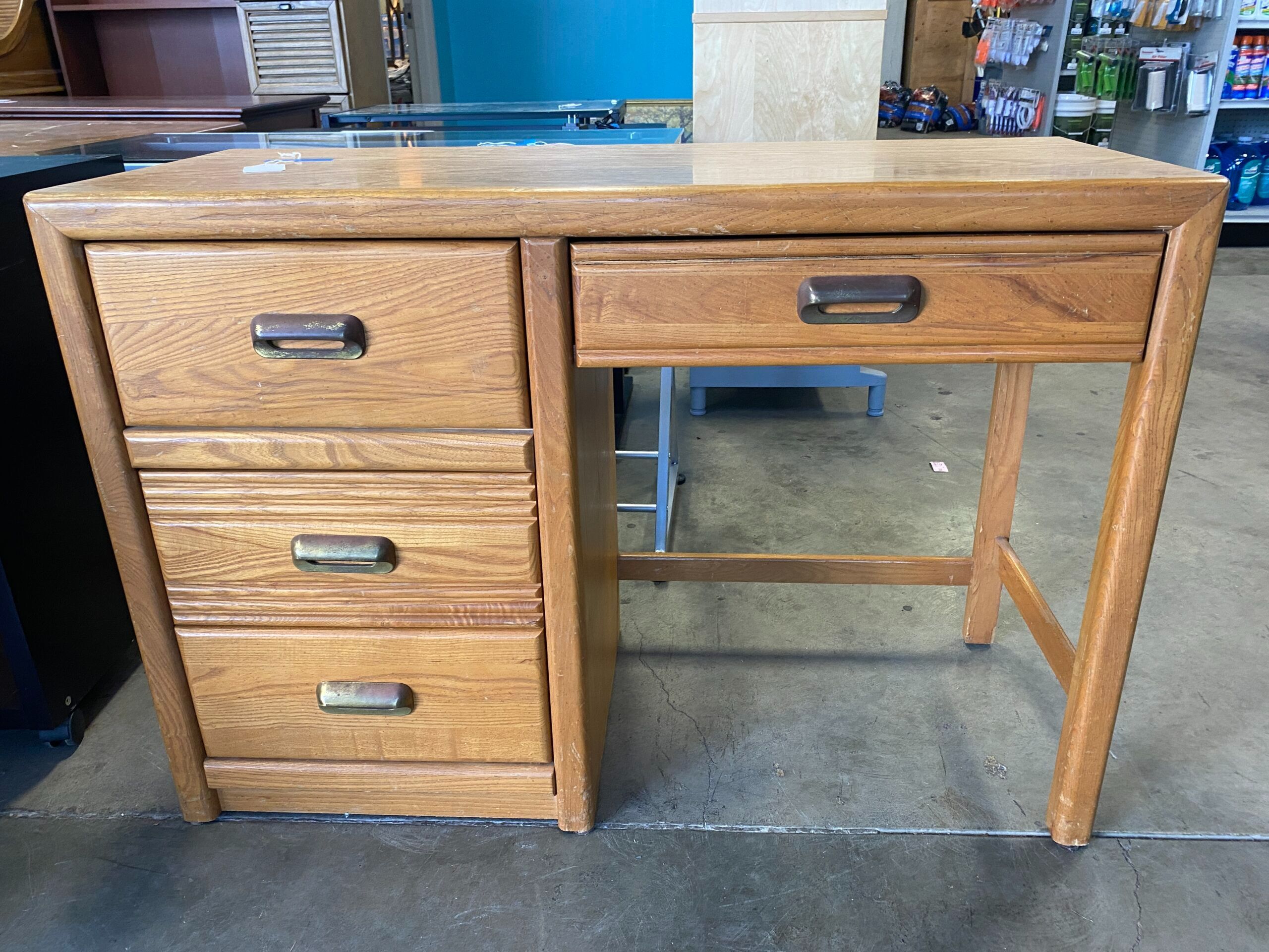 Red Oak 4 Drawer Desk with Piped Fronts