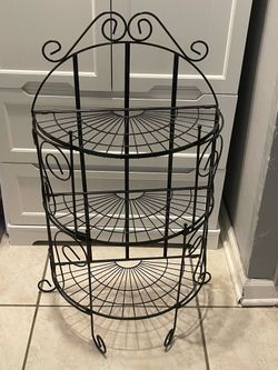 Blue tint wrought iron vintage floor shelf