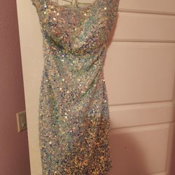 Sequin Teal Corset Back Homecoming Dress 