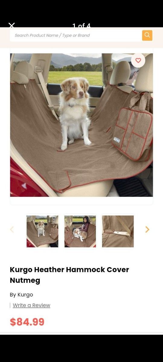 Kurgo Heather Hammock Cover Nutmeg NEW, OPEN BOX