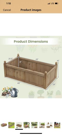 Wooden Raised Garden Bed, 46" L x 24" W x 16" H Outdoor Rectangular Planter Box W/ 4 Corner Drainage, Raised Bed for Vegetable Fruit Flower Herb, Plan