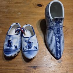 2 Different Blue And White Porcelain Shoe Figurines. $5 For Both