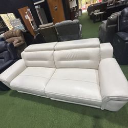 White Leather Recliner Loveseat Sofa Couch 