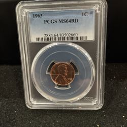 1963 P Gem Uncirculated Lincoln Penny Graded At MS64 RD 1-18