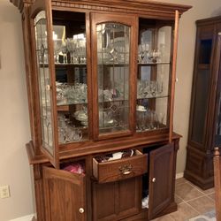 40year Old China Cabinet w/ light and Glasswear