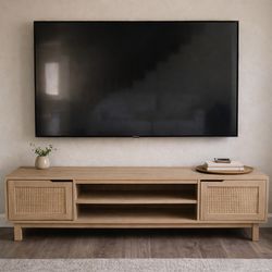 Light Wood TV Stand w/ Cane Doors