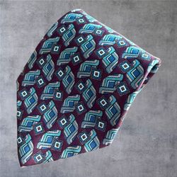 Vtg Christian Dior Monsieur Tie Silk Geometric Abstract Red Blue Italy USA 90s