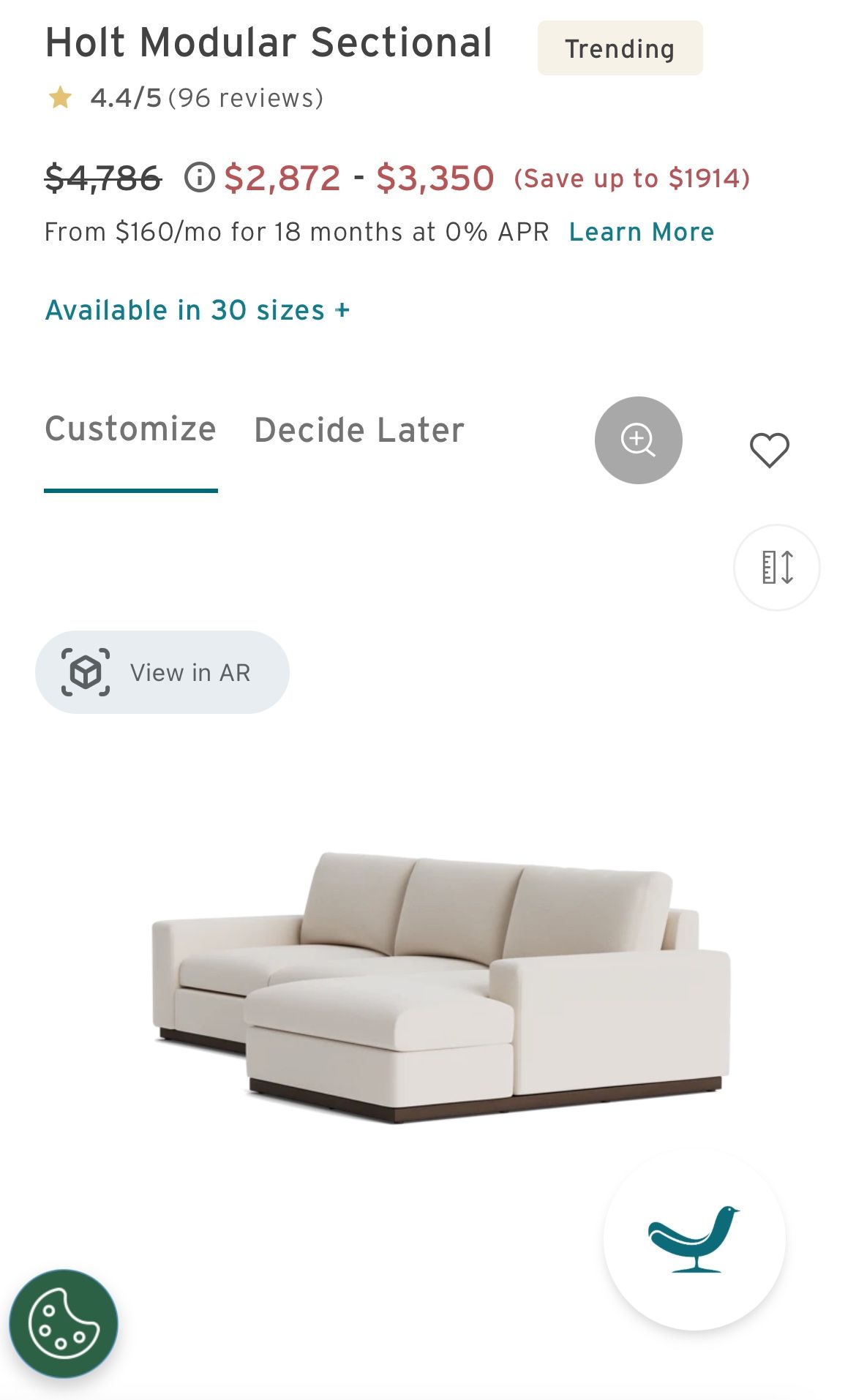 Gently Used Joybird Holt Sectional 