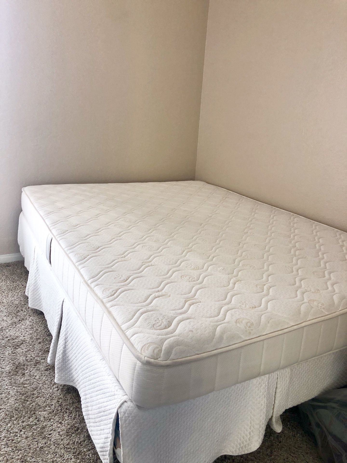 Full mattress, frame, box spring, & bed skirt