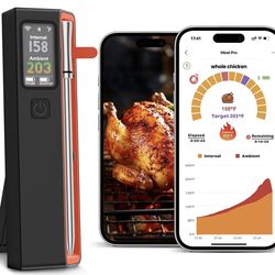Wireless Meat Thermometer with WiFi Unlimited Range - Ultra Thin Probe with 6 High Accuracy ±0.5°F Sensors, Digital Bluetooth Base, Login-Free Smart A